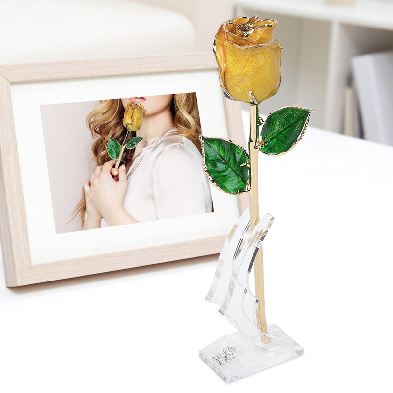 Golded Rose Flower Yellow 24K with Base Gift Decoration for