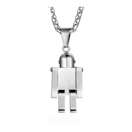HIJONES Men's Stainless Steel Hip Hop Movable Robot Charm Necklace Pendant Gothic Biker Jewelry for Silver with Chain