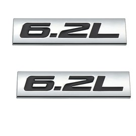 Pair Set 3D Metal 6.2L Engine Emblem Black V6 V8 Car Trunk Badge Sticker (Black Silver)