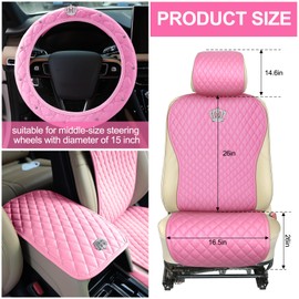 Tallew 14 Pcs Pink Car Accessories Set Leather Diamond Seat Cover Steering Wheel Cover with Center Console Pad Cup Holders Gear Protection for Women Car Interior Decor(Front Set)