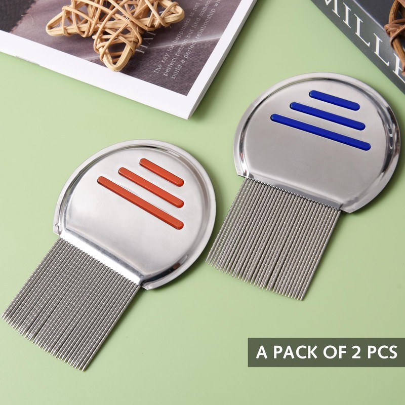 2 PCS Stainless Steel Lice Combs, Professional Stainless Steel Nit
