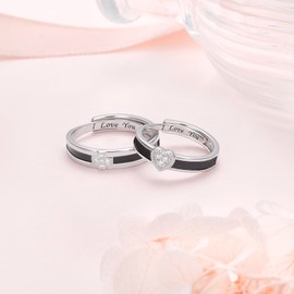 HOOHWE 925 Sterling Silver Rings Promise Rings for Couples Valentines Day Gifts for her him Cross Heart Matching Rings for Couples Engraved I LOVE YOU Couples Rings Wedding Ring Sets for Women men