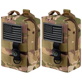bvya 2 Pack Tactical Molle Pouch Multi-Purpose Compact Waist Pack Water-Resistant Small Utility EDC Pouch with Flag Patch for Molle Backpack, Mini Compass Included
