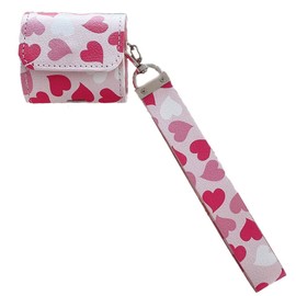 SCQYCWA Mini Bag Compatible with Airpods 4 for Girls Women,Fashion Cute Heart-Shaped Print Leather Cover for Airpods 4 (2024) Headphone Case (Pink)