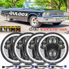 QULOOX For Ford Galaxie 500 1962-1974 4Pcs 5.75" 5-3/4inch Round Led Headlights Upgrade