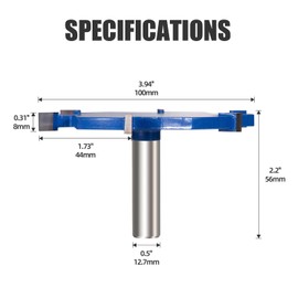 Vearter CNC Spoilboard Surfacing Router Bit, 1/2 Inch Shank Slab Flattening Router Bit, 6Wings Carbide Rabbet Slot Cutter for Woodworking, Wood Planing (4'' D, 5/16'' H)