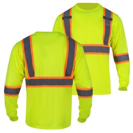 FONIRRA Hi Vis Shirts for Men Reflective ANSI Class 2 Safety Long Sleeve High Visibility Work Construction T Shirts