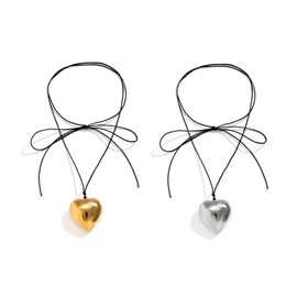 ASHLUYAK Goth Big Heart Pendant Choker Women Elegant Weave Knotted Bowknot Adjustable Chain New Year Jewelry Heart Pendant for Women, Silver