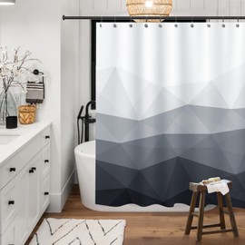 Sunlit Designer Shower Curtain with 12 Plastic Hooks Ombre Gray Fabric Shower Curtains for Bathroom Decor, Contemporary Bathroom Curtains, 71x71 inch