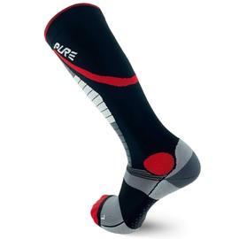 Pure Athlete Lifting Socks- Weightlifting Shin Guards, Deadlift Protector Compression Sock for Cross Training & Weightlift, Black/Red, Large