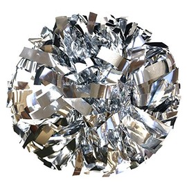 Danzcue 6 Inches Metallic Cheerleading Pom Pom with Baton Handle Pack of 2 (One Size, Silver)