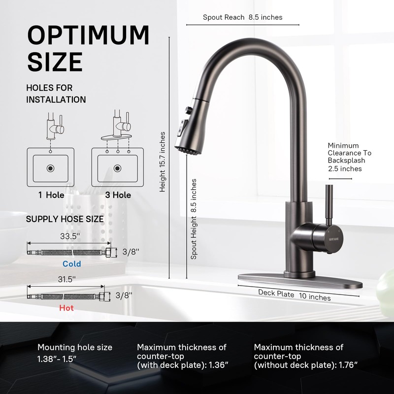 WEWE Black Stainless Kitchen Faucet with Pull Down Sprayer, Single