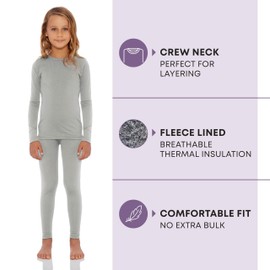 Rocky Thermal Underwear Kids Girls Thermal Underwear Set Toddler Long Johns kids Thermals Kids Base Layer kids thermals top bottom set Winter Clothes Shirt Pants Ski/Extreme Cold (Heather Grey, XS)