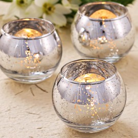 Volens 24PCS Silver Votive Candle Holders for Table Centerpieces, Round Mercury Glass Candle Holders Bulk for Wedding Reception, Birthday, Parties, and Home Decorations