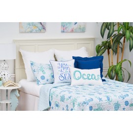 C&F Home Outlook Beach Full/Queen Ocean Coastal Blue Seahorse Turtle Crab Octopus Starfish Sand Dollar Full/Queen 3 Piece Beach Reversible Coverlet Quilt Set with 2 Standard Shams Full/Queen 3 Piece