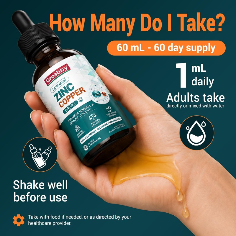 Liposomal Liquid Zinc Copper Supplement Drops, 2 Fl Oz