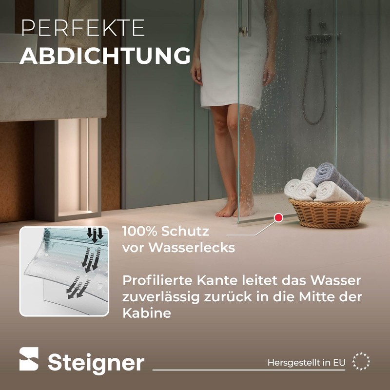 Steigner shower gasket, glass thickness 3.5/4/5 mm, straight, PVC (polyvinyl