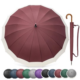 G4Free 54 Inch Large Windproof Umbrella for 2 Persons, 16 Ribs Auto Open Classic Wooden J Handle Cane Stick Golf Rain Umbrellas for Men Women Travel 120cm (Burgendy/Ivory)