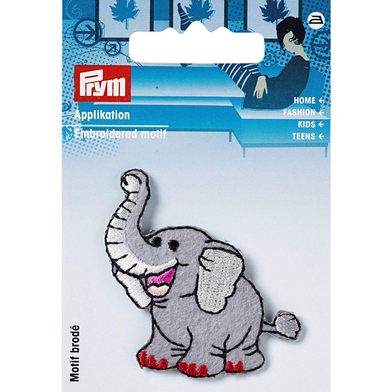 Applique Iron on Sew on Back Patch Elephant Design Grey