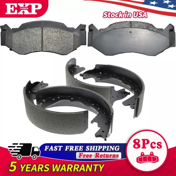 EXPPOWER Front Rear Semi-Metallic Brake Pads Drum Shoe Kit For