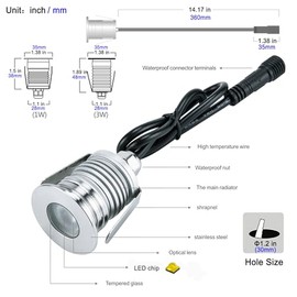 Luz LED para pozo en el suelo, 1 W, 12 V-24 V CC, IP67 impermeable aluminio enterrado lámparas subterráneas, iluminación de paisaje al aire libre, blanco cálido 3000 K (vatios, 1)