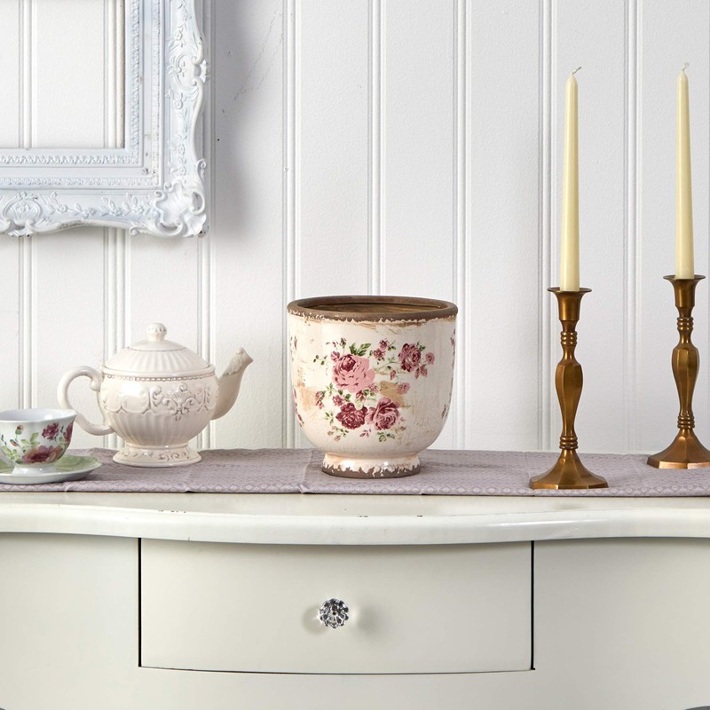 7.5in. Tuscan Ceramic Floral Print Planter