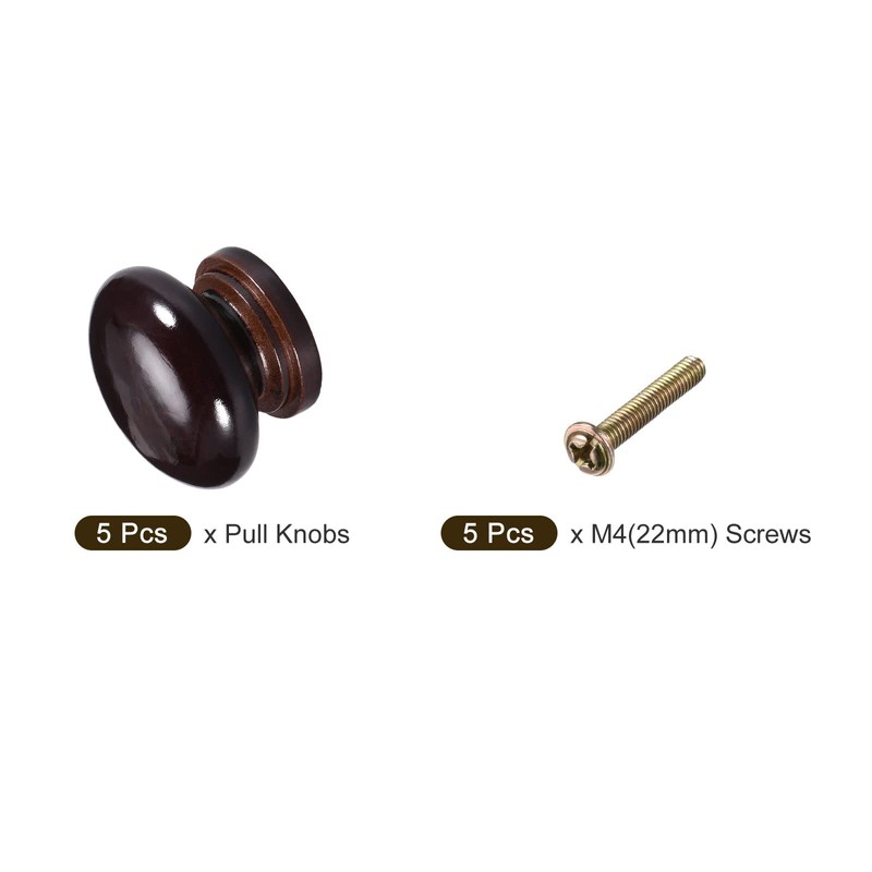METALLIXITY Round Wood Drawer Knob, (34mm Dia) 5Pcs, Wood Pull