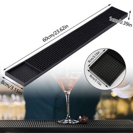 Narrow Dish Drying Mat, 60 x 8 cm, Sink Slim, Bar Mat, Rubber, Non-Slip, Rubber Mat, Kitchen, Slim Durability, Drip Mat Sink Black for Cafés, Bars, Kitchen, Drying by Drainage