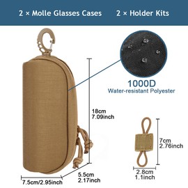 MUCHER 2 Pack Tactical Glasses Case Molle Glasses Case Shockproof Protective Box Portable Glasses Case Glasses with 2 Pieces Molle Bag Buckle for Outdoor Hiking Hunting Camping Training, khaki