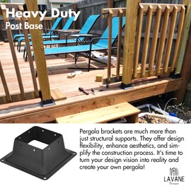 2PCS 4x4 inch Post Base, LAVANE Heavy Duty Powder-Coated Steel Square Decking Post Mount Base Plate Brackets for Internal 3.5"x3.5" Standard Wood Post Anchor Deck Porch Handrail Railing Support