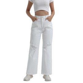 HAIOUNIUZAI Womens High Rise Wide Leg Baggy Boyfriend Loose Distressed Ripped Jean Stretchy Long Sweatpant Jeans Woman Relaxed Fit Denim Pants for Women Trendy X-Large 07 White XL