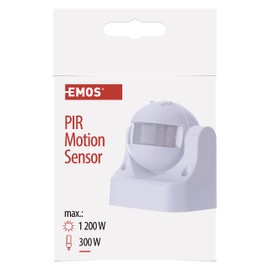 EMOS Infrared Motion Sensor IP44 for Outdoor Use, 12 m Range, 180 Degree Detention Range, White
