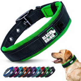 Black Rhino Extra Large Dog Collars - Adjustable Reflective Heavy Duty Wide Dog Collar with Ultra-Soft Neoprene Padding - Weatherproof, Durable, and Comfortable for Active Dogs - Green and Black