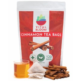 Vital Bloom 120 Tea Bags, Pure Cinnamon Spice Tea, 100% Natural Cinnamon Blend Tea for Relaxation, Support Better Sleep, Eco-Friendly Tea Bags, No Sugar & Caffeine Free & Gluten Free & Non-GMO, Vegan.