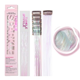 6Pcs Clip in Hair Tinsel Kit, 19.6 Inch Heat Resistant Glitter Tinsel Hair Extension Clips, Fairy Hair Sparkle Strands Festival Gift Party Dazzle Hair Accessories for Women Girls Kids(WHITE)