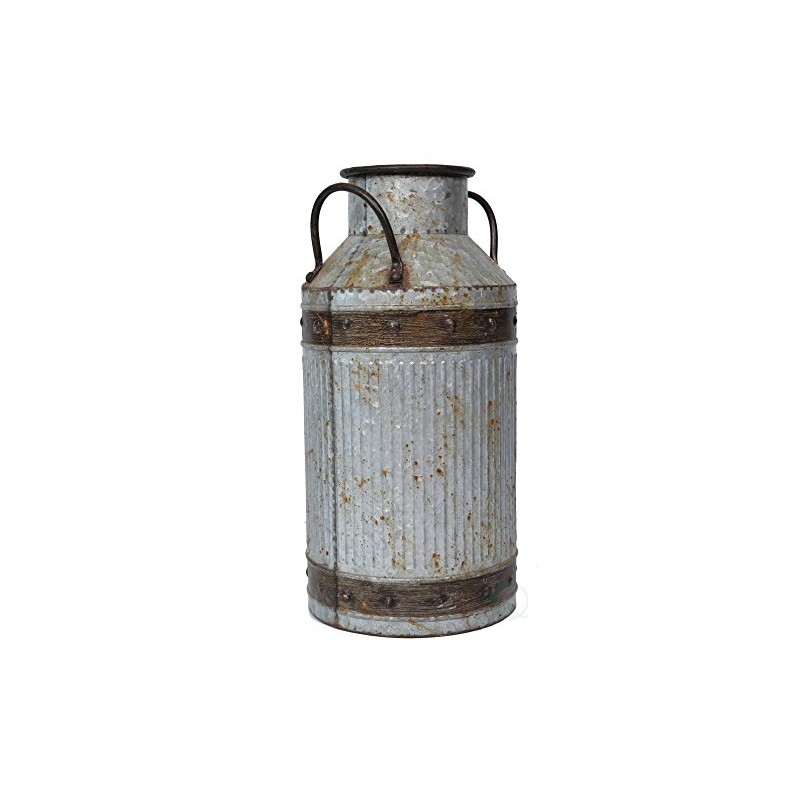 Vintiquewise Galvanized Metal Rustic Milk Can, Medium