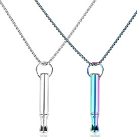 2pcs Mindfulness Breathing Necklace, Funny Titanium Steel Breathlink Deep Breathing Pendant Anxiety Relief Necklace for Women Men (Silver, Colorful)
