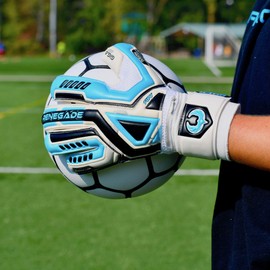 Renegade GK Fury Sub-Z Goalie Gloves with Pro-Tek Finger Spines | 4mm Giga Grip & 4mm Duratek | White, Blue, Silver, Black Soccer Goalkeeper Gloves (Size 7, Youth, Roll Cut, Level 4)