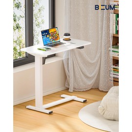 BIZUM Small Electric Standing Desk Bedside Table with Hidden Wheels 31.5 x 15.8 Inch Adjustable Computer Laptop Office Desk, White