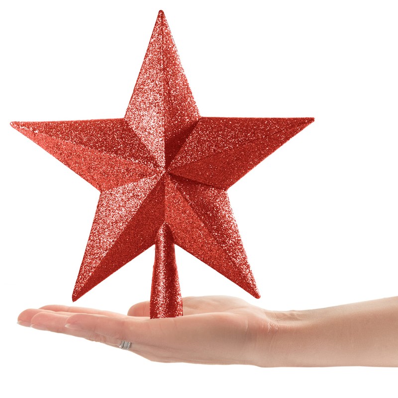 com-four® Christmas Tree Topper in Star Shape, Red Star for
