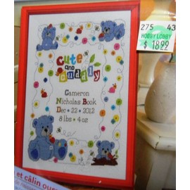 Bucilla Counted Cross Stitch Birth Record Kit, 10 by 13-Inch, 45725 Cute & Cuddly Bear