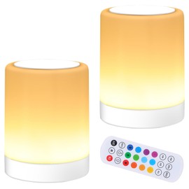OORUN Touch Bedside Table Lamp,13 RGB Colors & 5 Brightness, USB Rechargeable Desk Lamp, Remote Control Dimmable Night Light with RGB Color Changing,Portable Lamp for Baby (2 Pack White)
