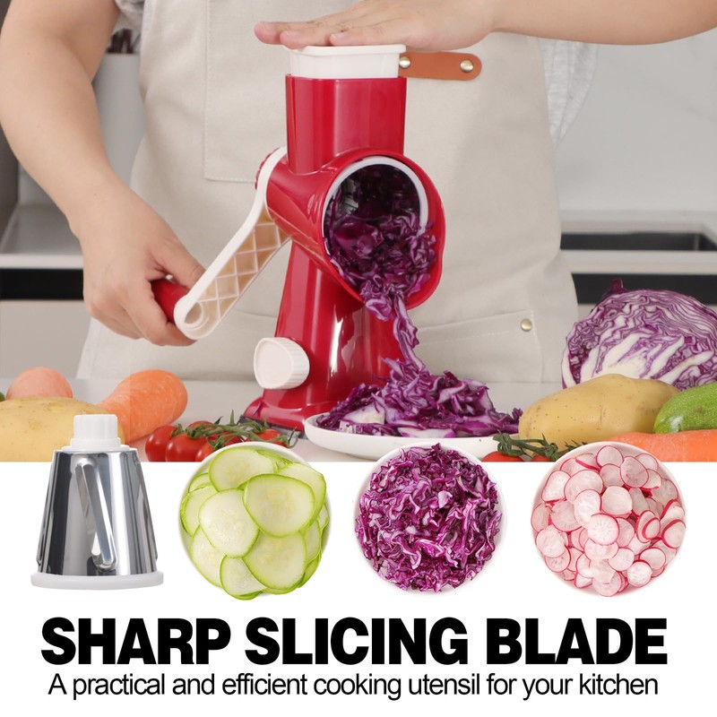 Cheese Grater Cheese Shredder with 3 Interchangeable Blades, Rotary Cheese