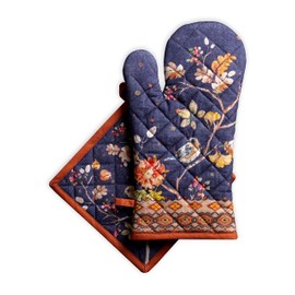 Maison d' Hermine Oven Mitts + Pot Holders 100% Cotton Heat Resistant Oven Mitt (19cm x 33cm) & Pot Holder (20cm x 20cm) Grilling, Kelim - Infinity - Thanksgiving/Christmas