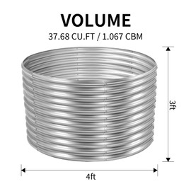 Land Guard 4×4×3ft Galvanized Raised Garden Bed Kit, Round Galvanized Planter Raised Garden Boxes Outdoor, Large Metal Raised Garden Beds for Vegetables, Silver