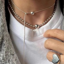 Dhdfisd Lariat Necklace for Women Stacked Slip Long Gothic Drop Pendant Y Layered Necklace Set (a ball)