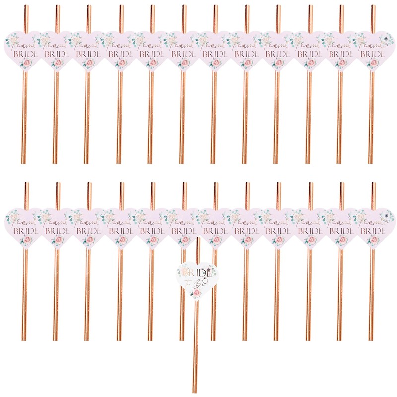 Team Bride Drinking Straws (25pcs) Rose Gold Drinks Utensils for