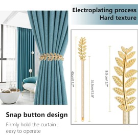 Newsmy 2 Pcs Magnetic Tie Backs for Curtains, Creative Leaf Magnetic Curtain Tie Back, Curtain Holdbacks Curtain Ties for Home, Outdoor Curtain Decoration (2 Pcs Gold Leaf)