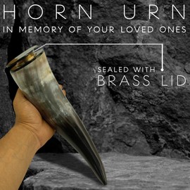 Very Unique & Beautiful Genuine Horn Cremation Urn - Memorial Keepsake for Humans & Pets - Engraved with Stand