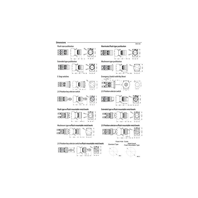 A20B-M2E01B, 22mm Momentary pushbutton Switch, Extended Head, 1NC 10A 110V,